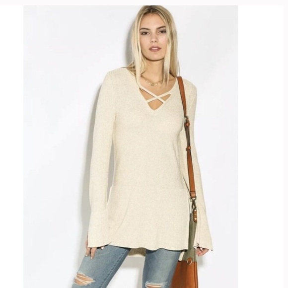 Free People Dresses & Skirts - Free People Sweater Dress Cream White Sweater Cardigan Sz Medium EUC Womens
